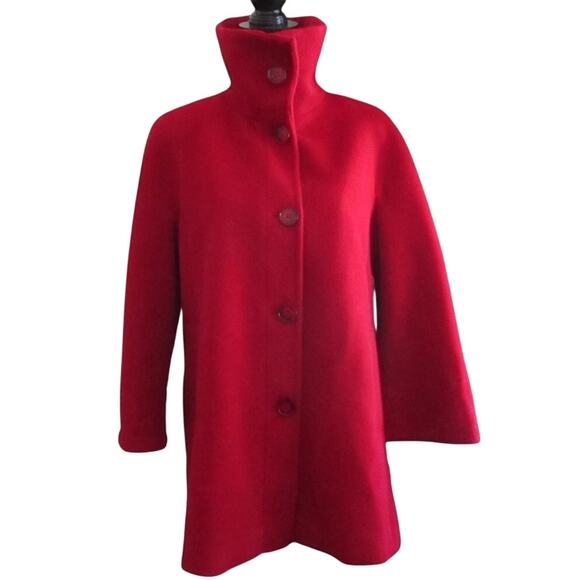 Hilary Radley Red Wool Alpaca Blend Peacoat Jacket Swing Coat Made in Peru M - Picture 1 of 17